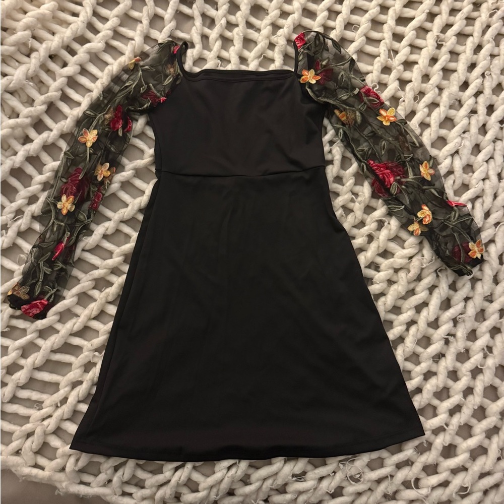 Black Dress with Floral Sleeves